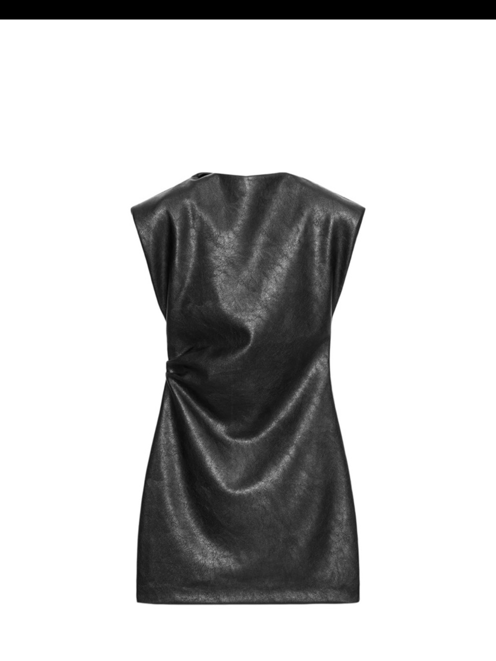 Zara Black Faux-Leather Draped Mini Dress
